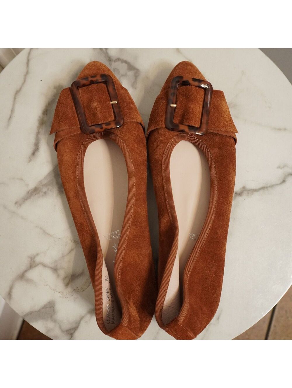 Avellini Brown Suede Leather Flats with Buckle Detail, Made in Italy, Size 9.5
